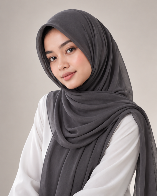 Plain Chiffon Pashmina Hijab - Gray